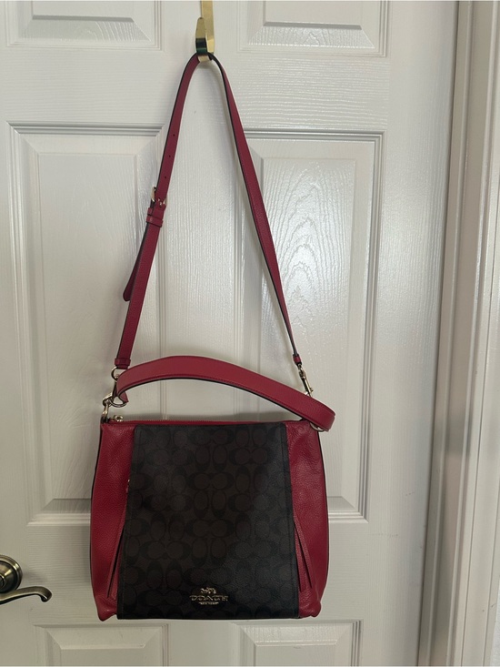 Coach Handbags - Coach Black Signature Canvas with Red Leather Shoulder Bag